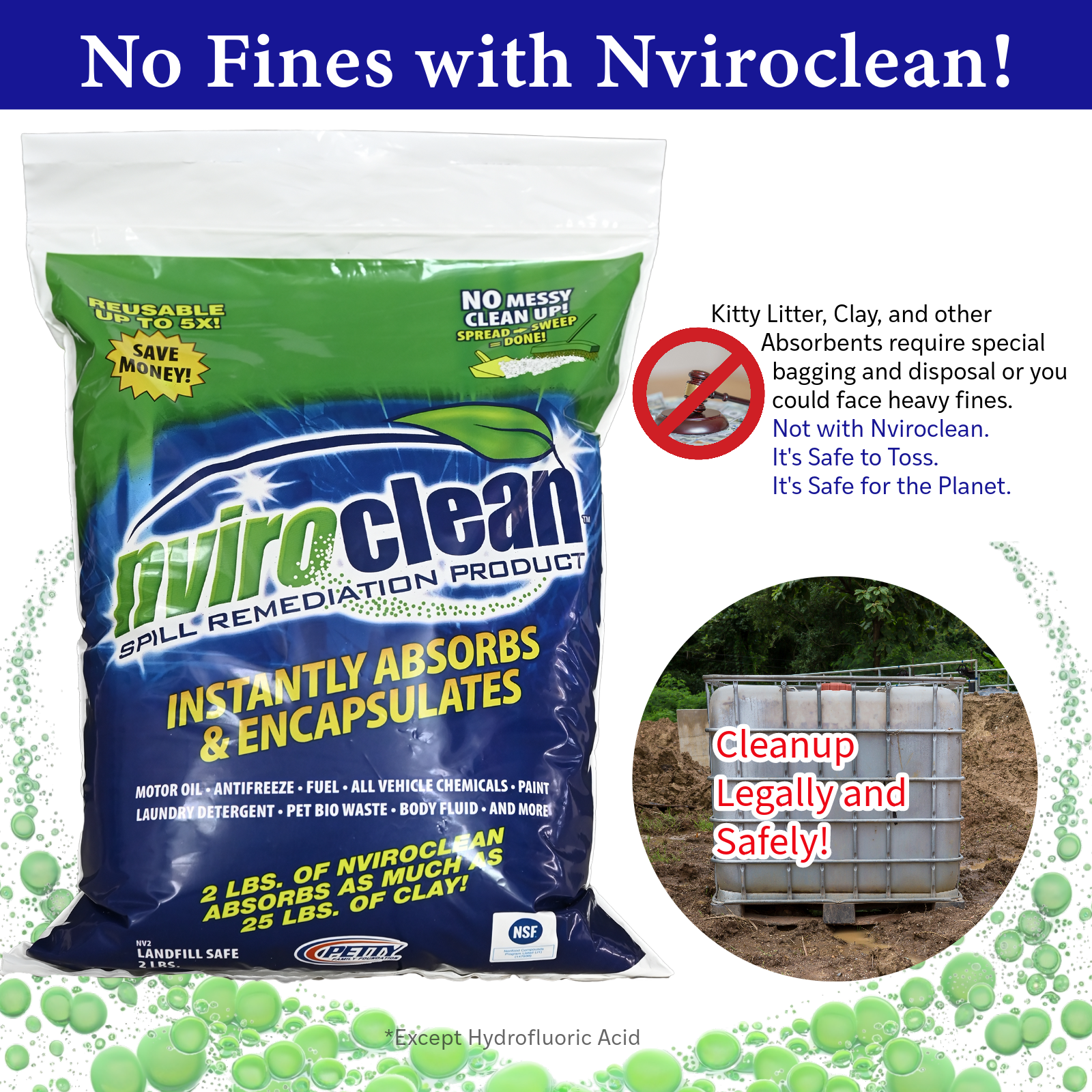 No Worry of Fines when you clean spills with Nviroclean